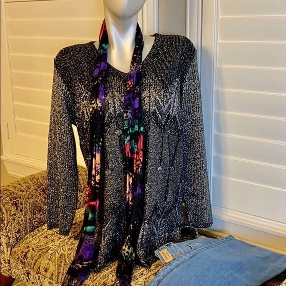 Norton McNaughton black silver shimmer sweater - Picture 6 of 13